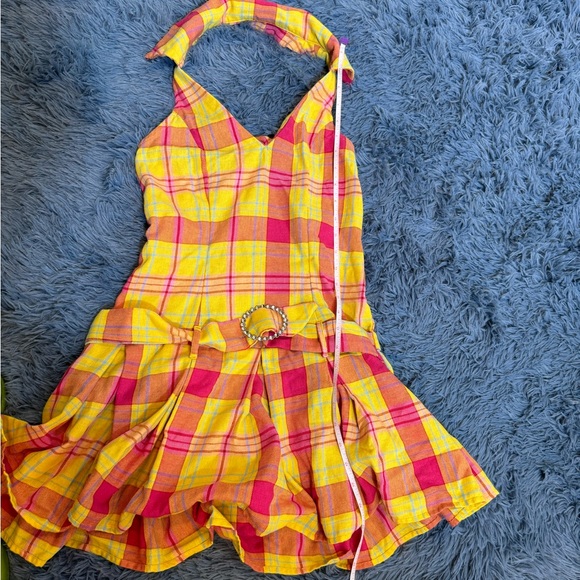 Y2K plaid yellow and pink dress 🌟 2 Broke girls style - Picture 3 of 6